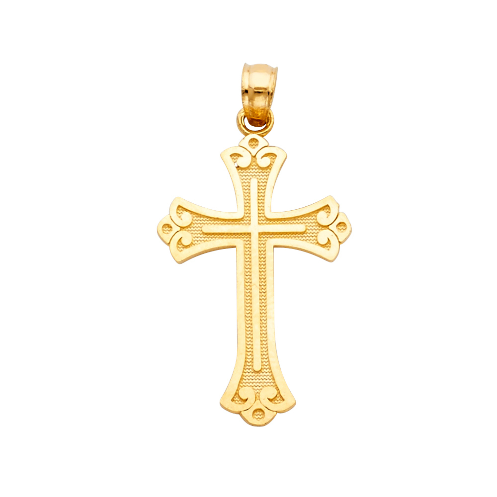 14K Yellow Gold Large Budded Religious Cross Pendant